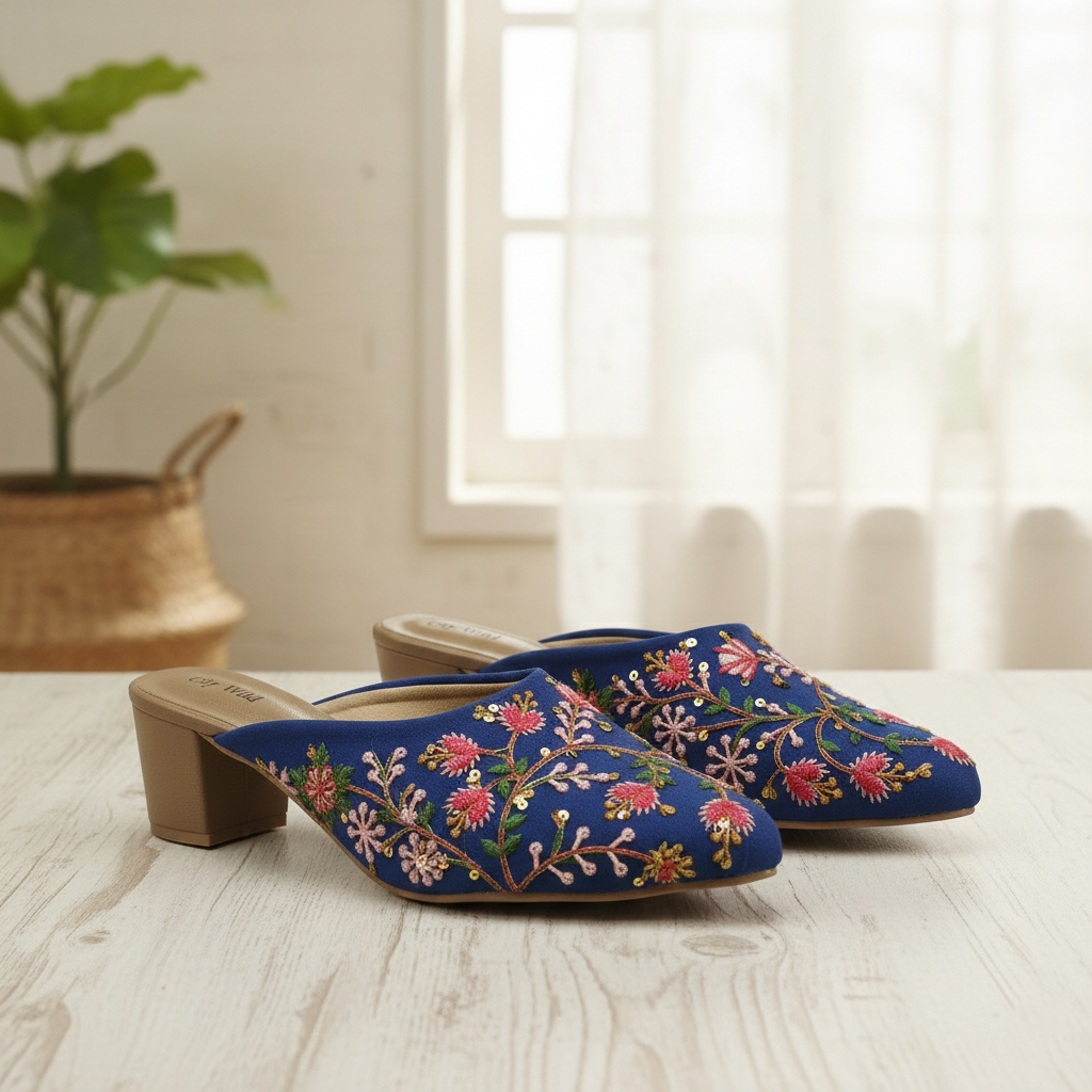 Chandni - Blue Heeled Mule