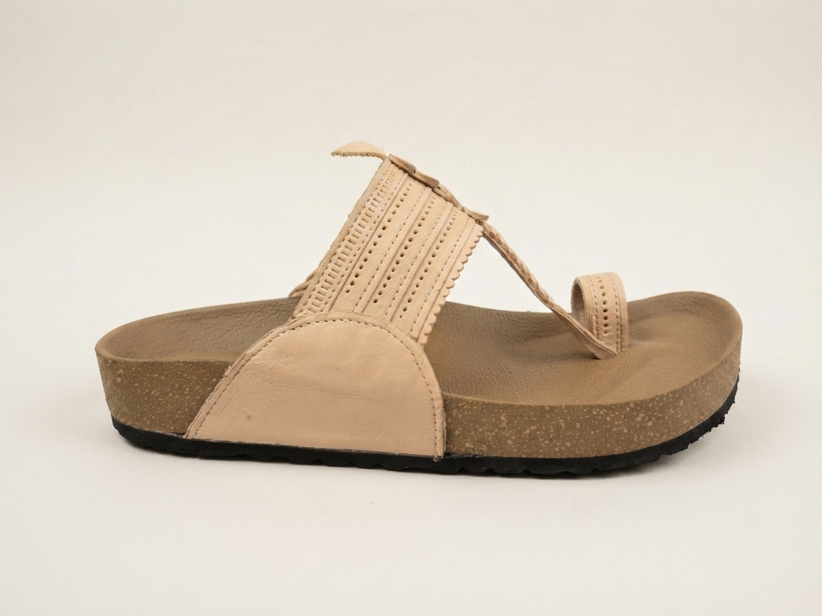 Fusion Kolhapuri for Men | Beige Four Laces and Punching | Leather Upper