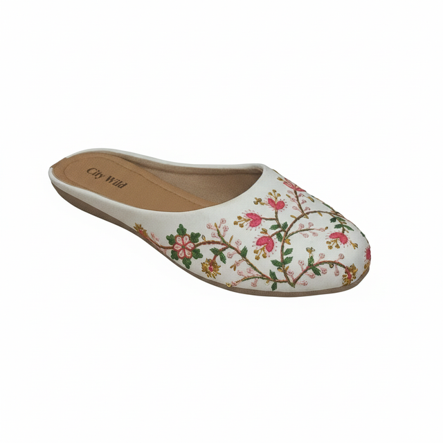 Noor - White Flat Mule