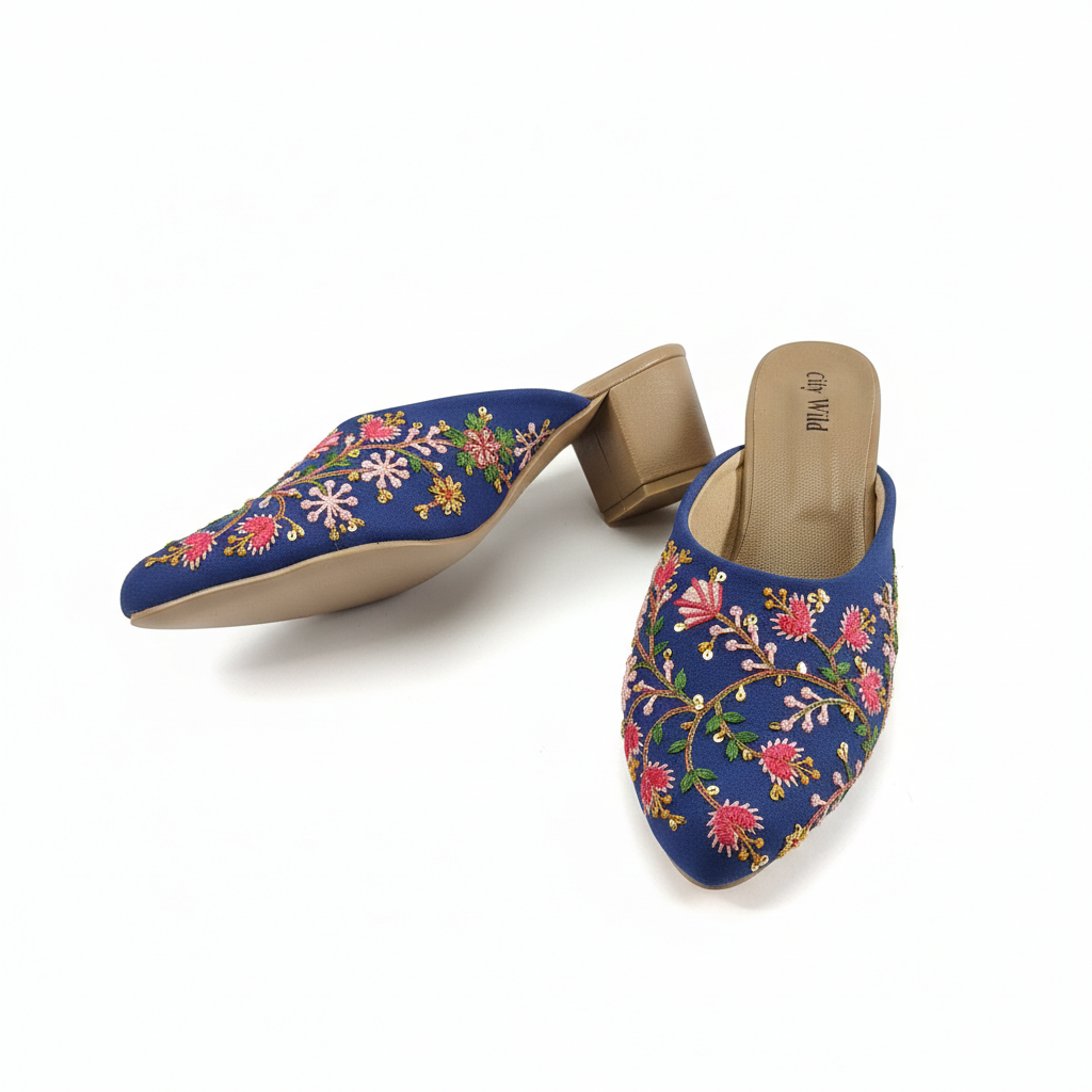 Chandni - Blue Heeled Mule