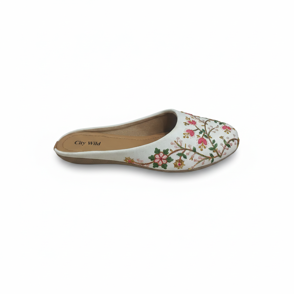 Noor - White Flat Mule