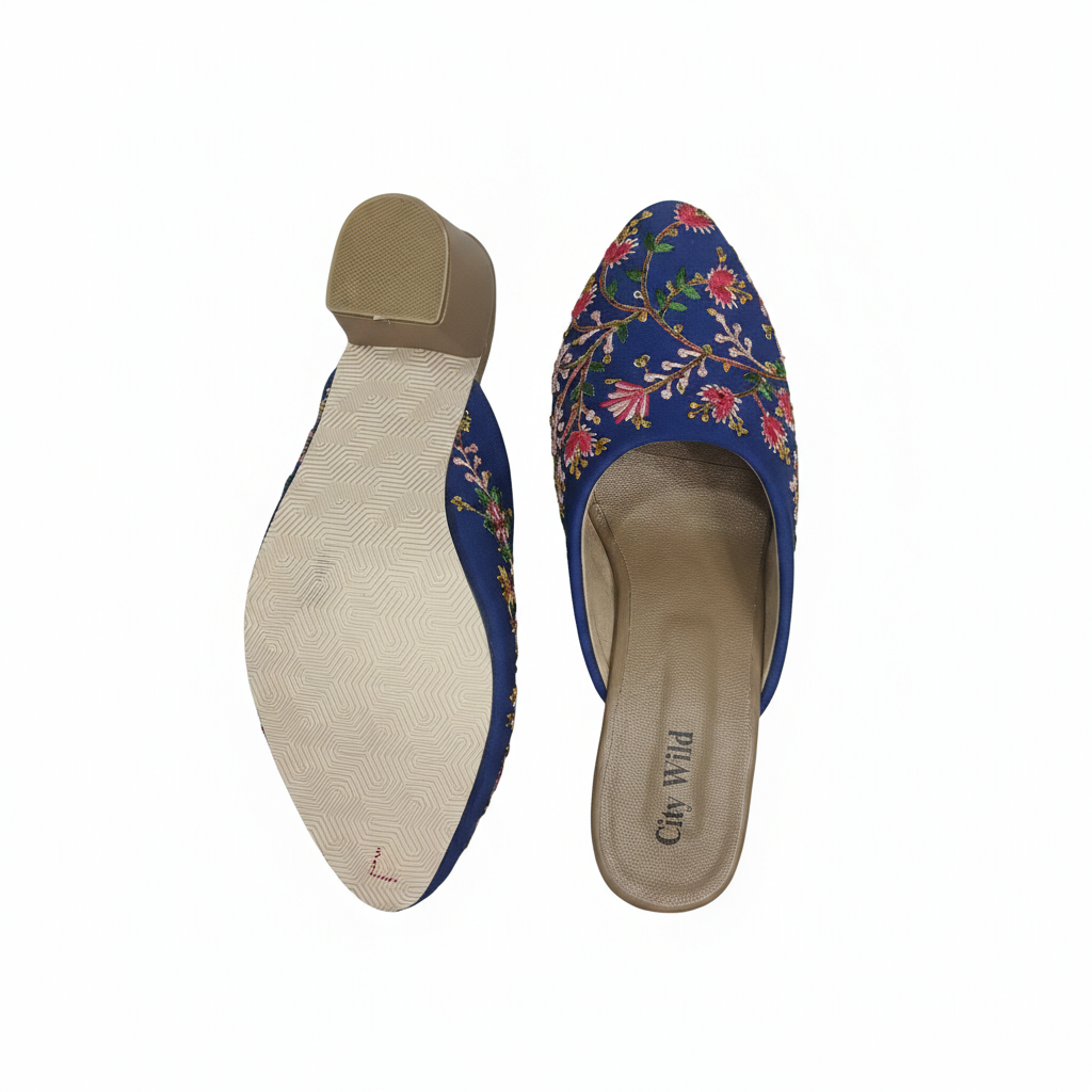 Chandni - Blue Heeled Mule
