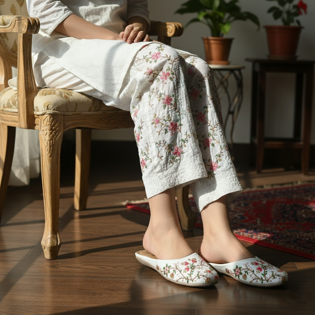 Noor - White Flat Mule