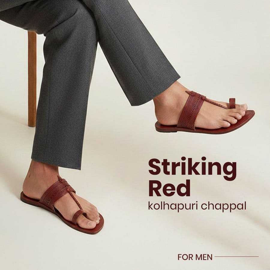 Striking Red Men's Kolhapuri Chappal