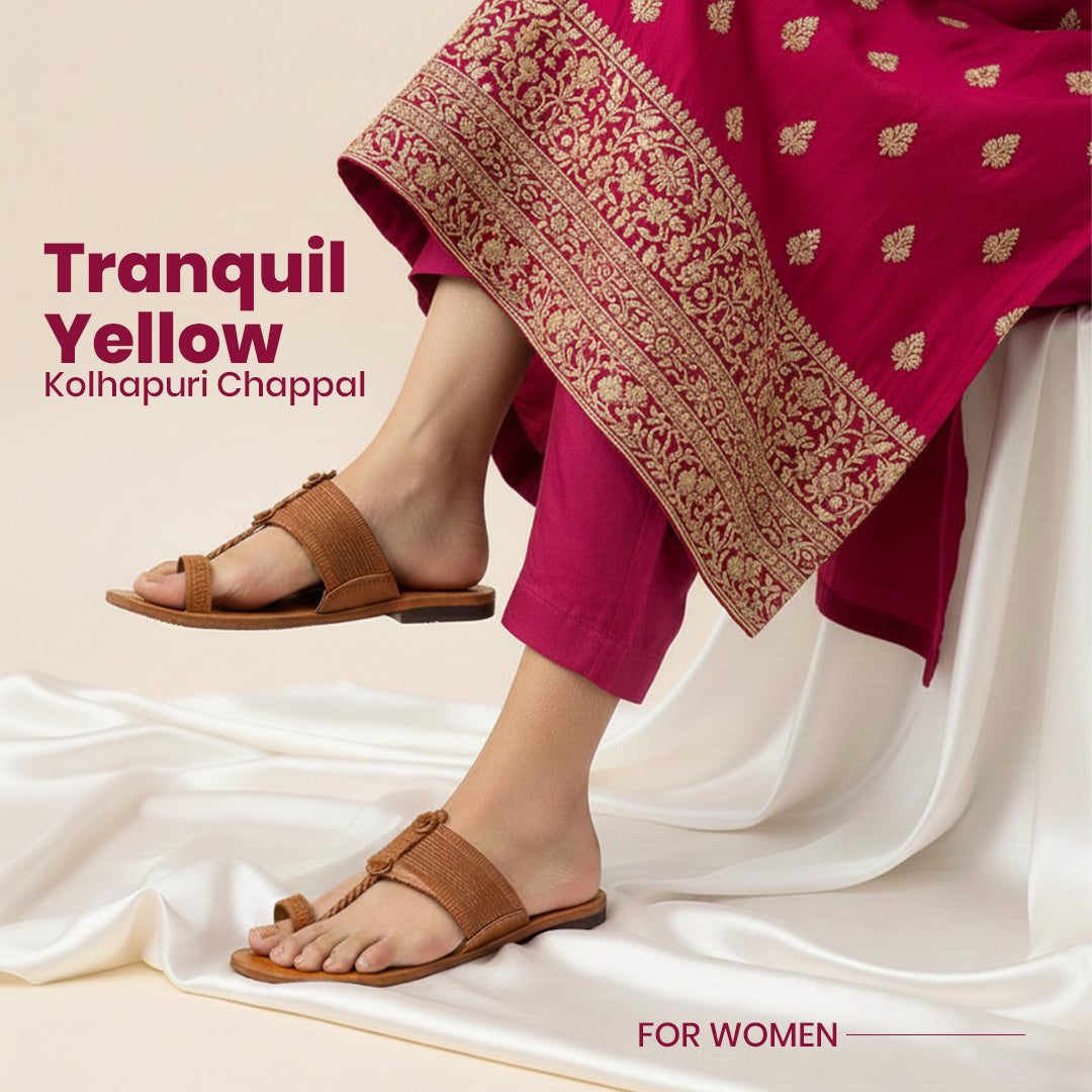 Tranquil Yellow kolhapuri chappal for women