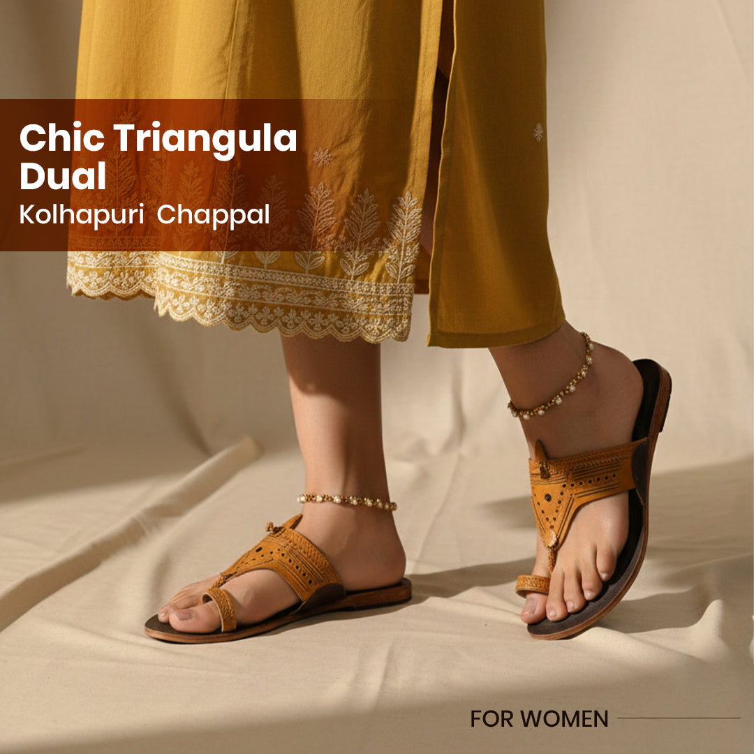 Chic Triangula Dual- kolhapuri leather chappal for women