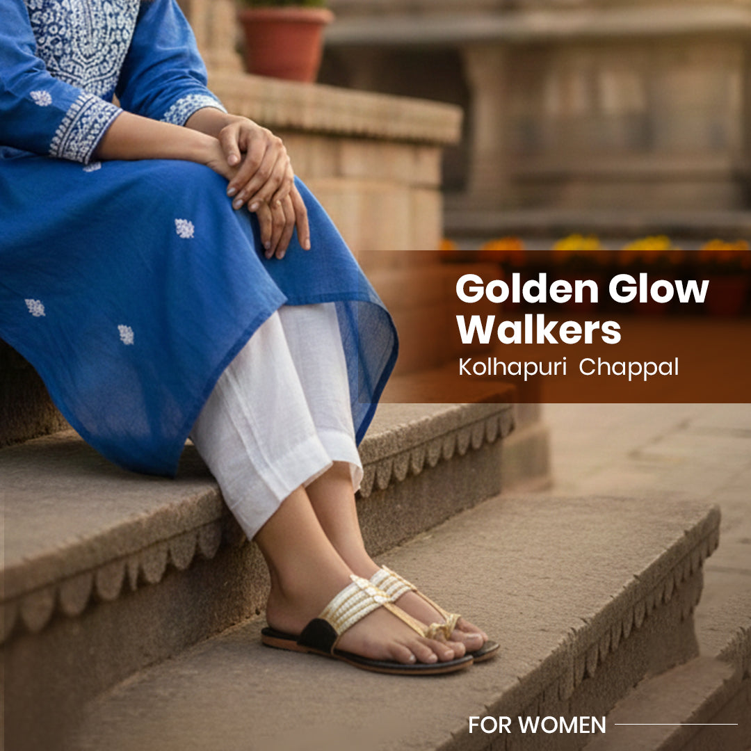 Golden Glow Walkers Kolhapuri Chappals for Women
