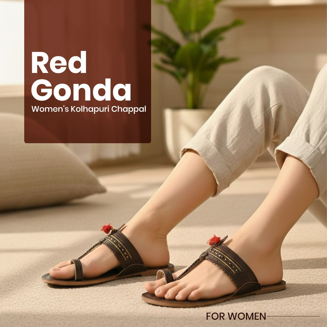 Red Gonda Womens Kolhapuri chappal