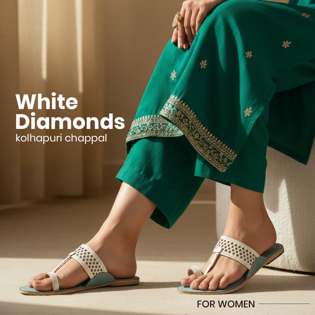 white diamond kolhapuri chappal for women