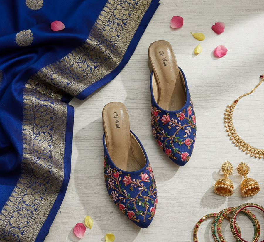 Chandni  - Blue Heeled Mule