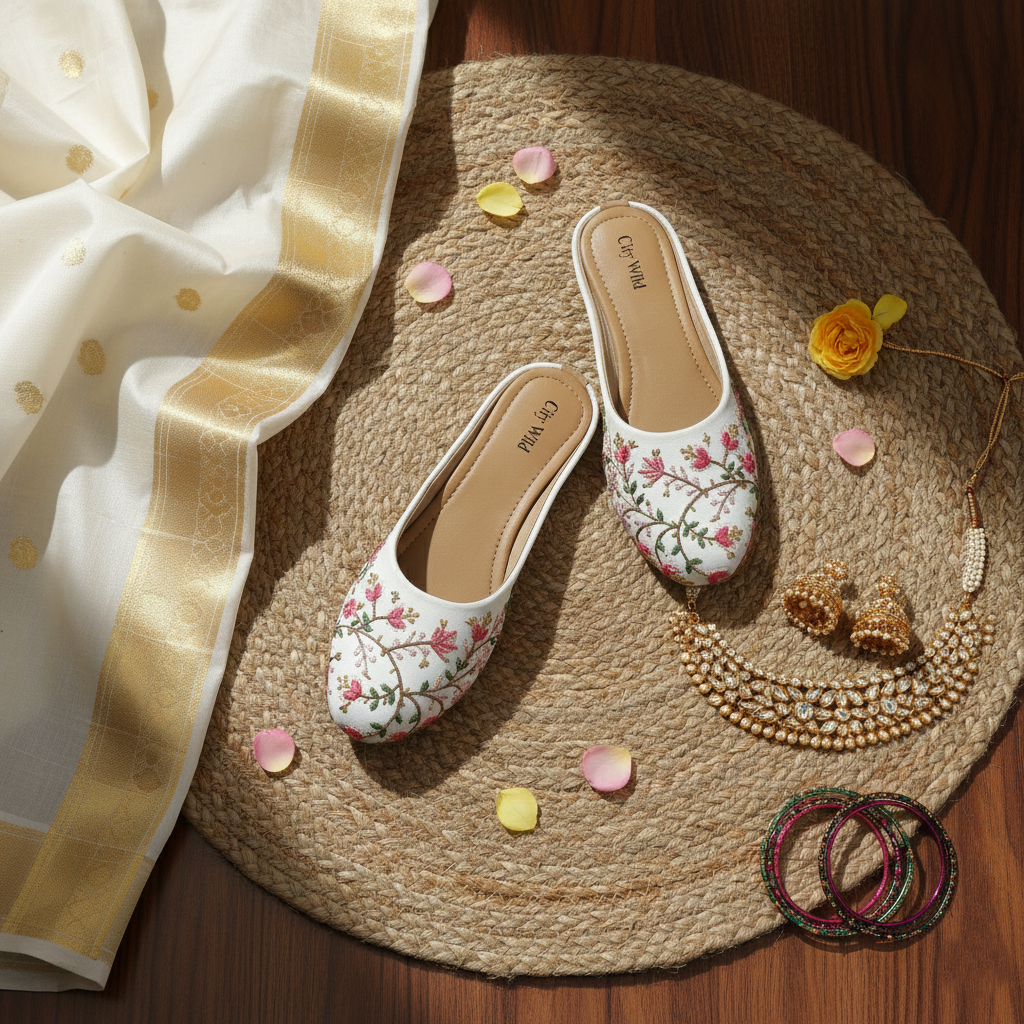 Noor - White Flat Mule