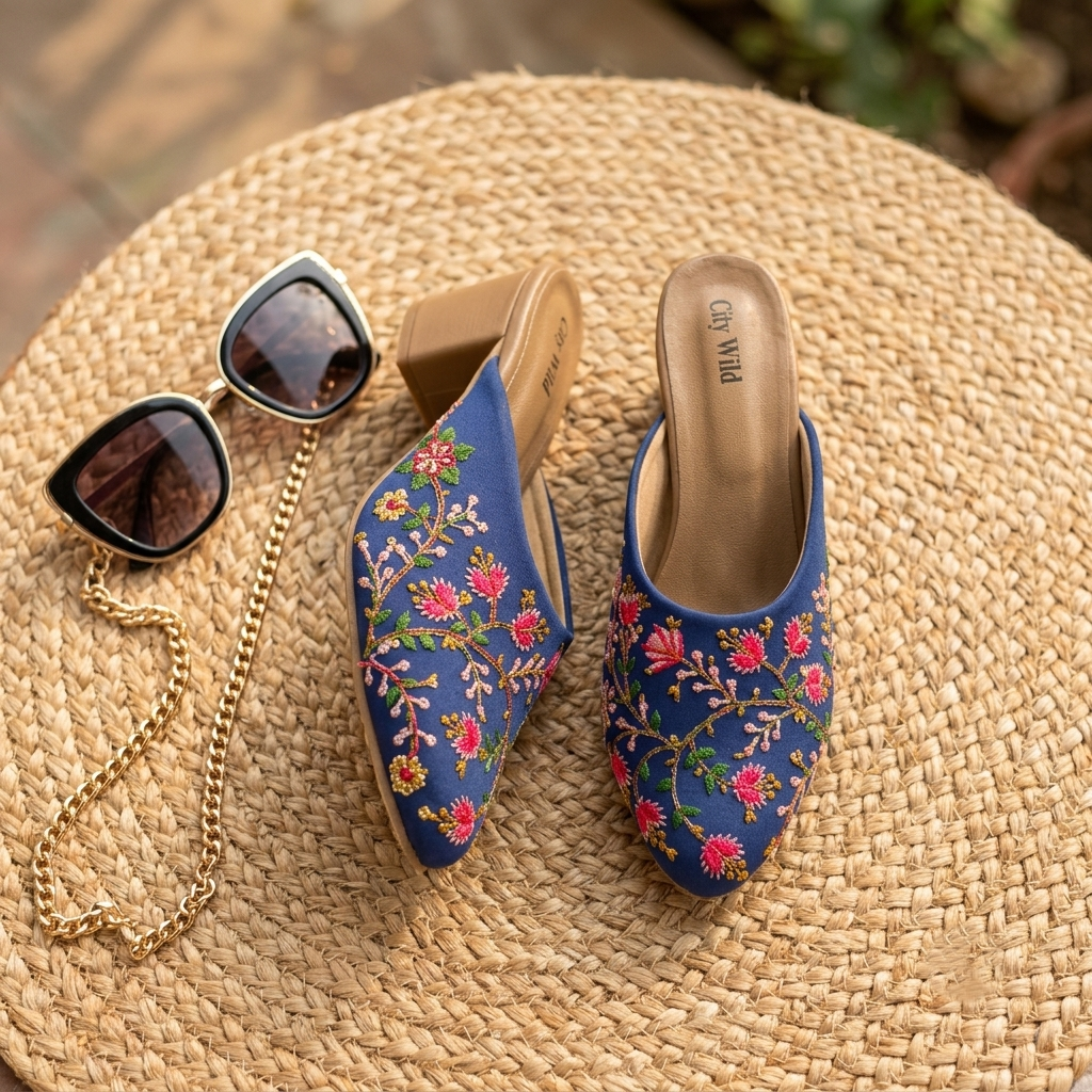 Chandni  - Blue Heeled Mule