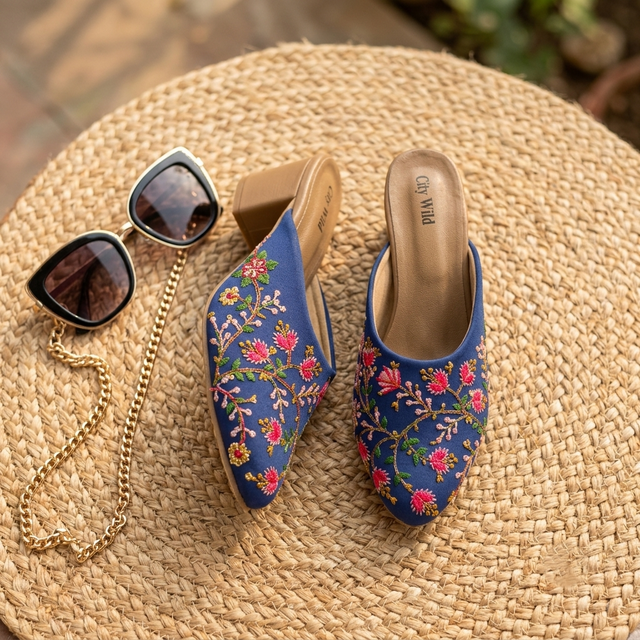 Chandni  - Blue Heeled Mule