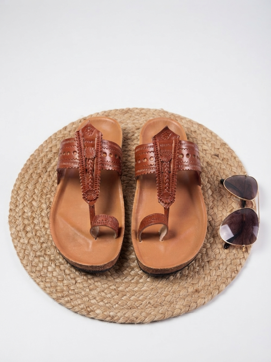 Vintage Tan Cork Kolhapuri Sandals