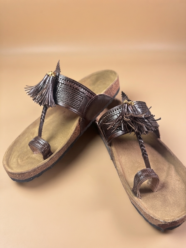 The Heritage Cork Kolhapuri | Brown Suede & Leather Braided Sandals