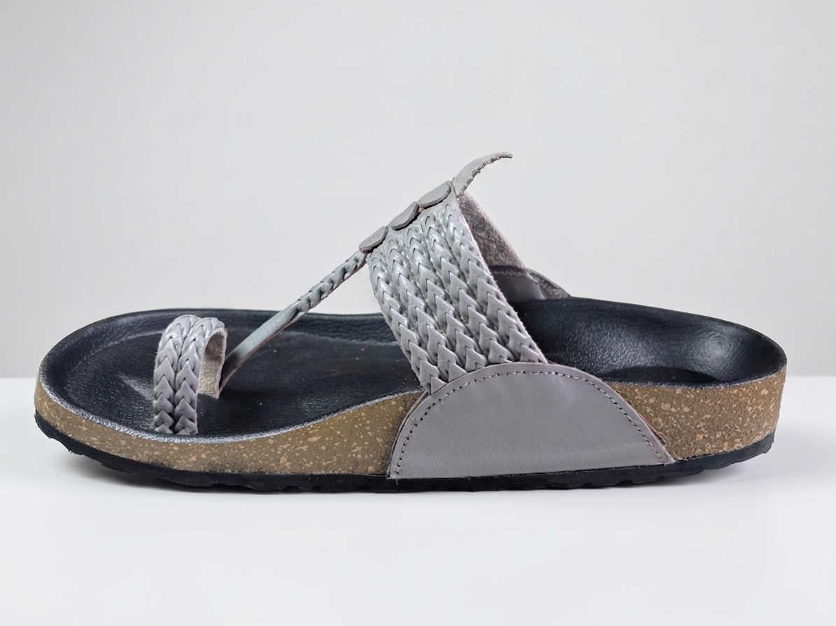 Men Fusion Kolhapuri Sandal with Five Braided Grey Upper