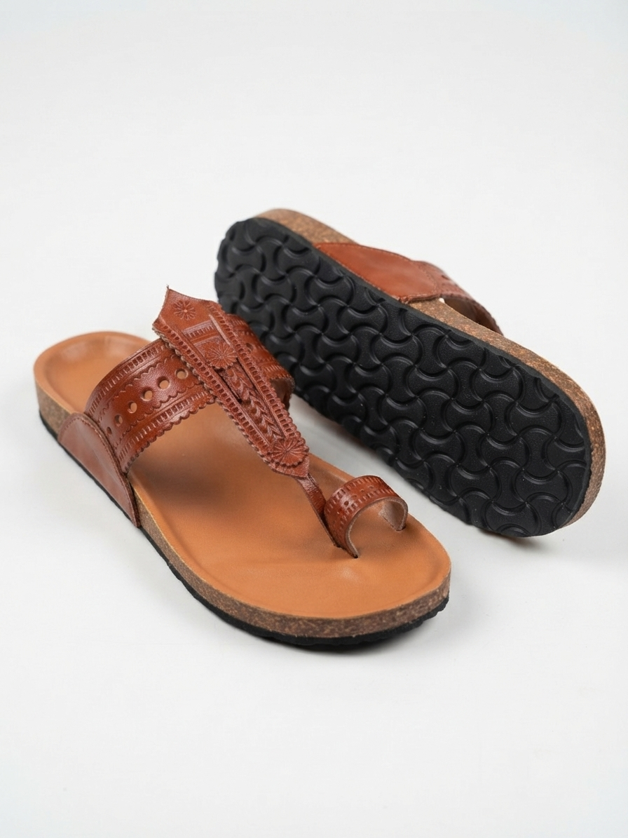Vintage Tan Cork Kolhapuri Sandals