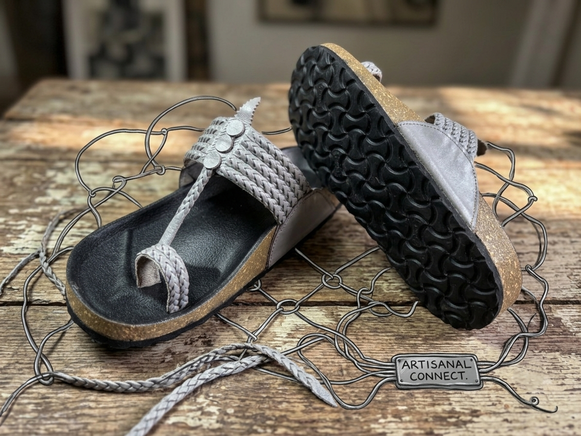 Men Fusion Kolhapuri Sandal with Five Braided Grey Upper