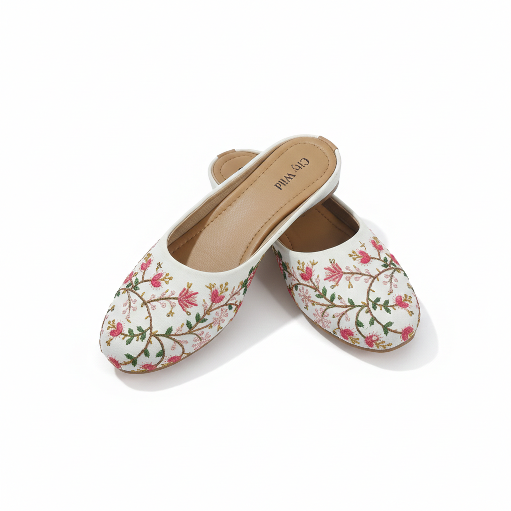 Noor - White Flat Mule