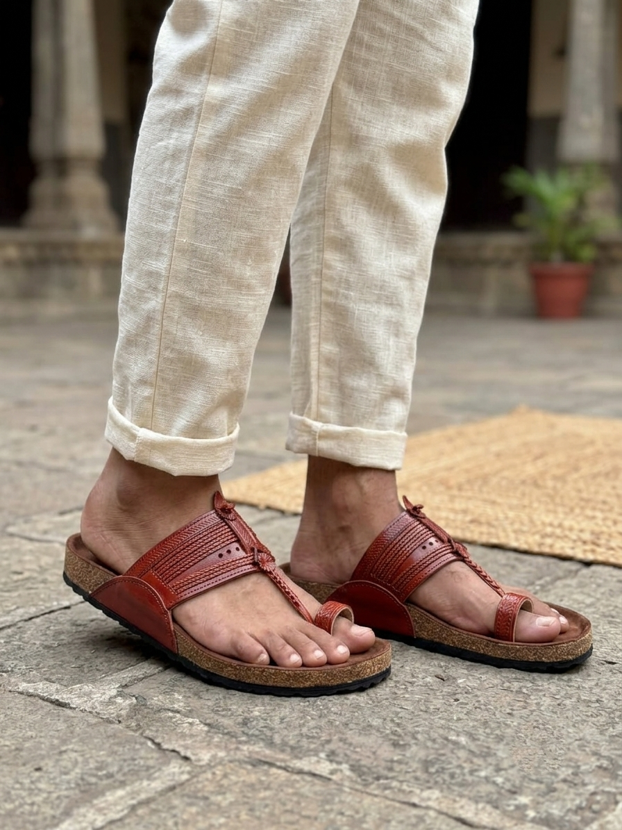 The Royal Regalia: Fusion Men’s Cork Base Kolhapuri