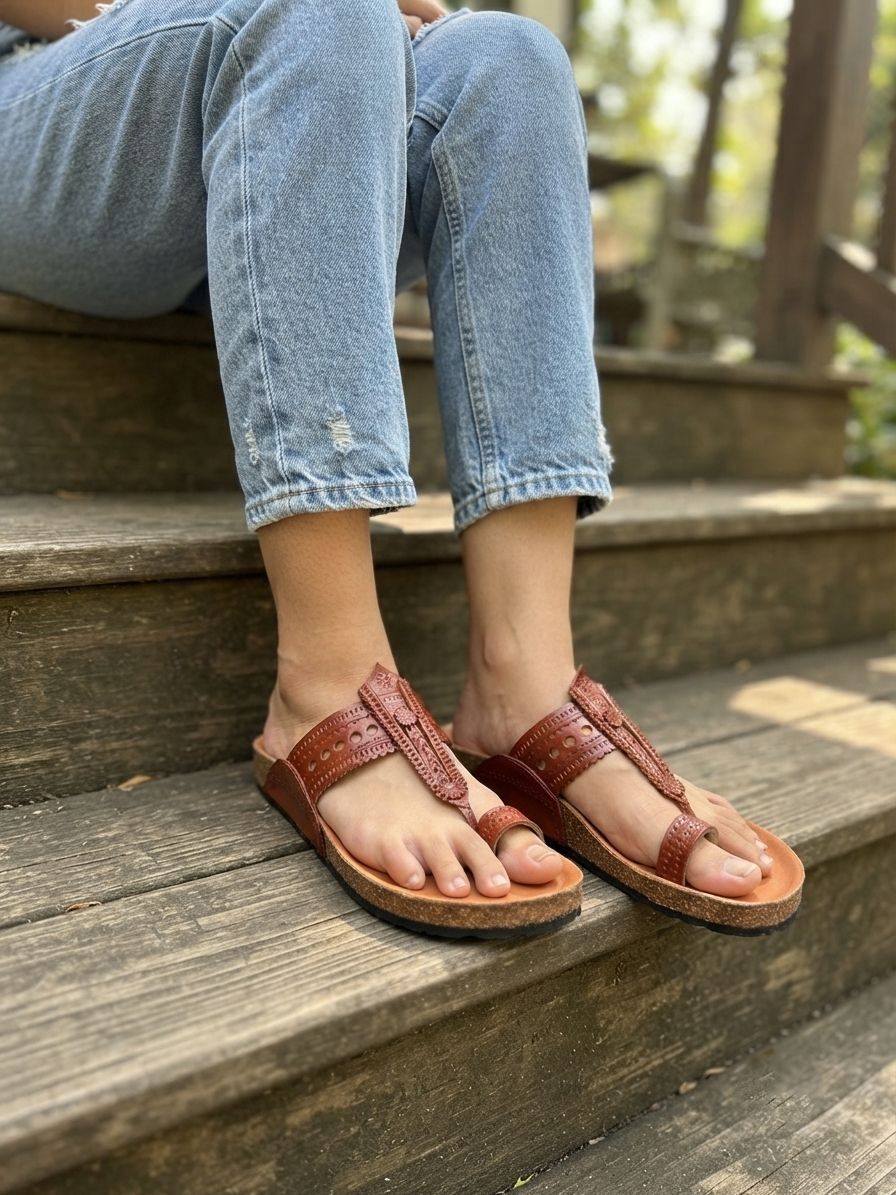 Vintage Tan Cork Kolhapuri Sandals