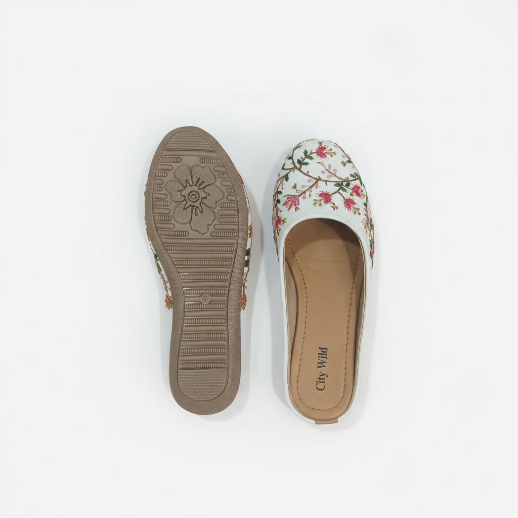 Noor - White Flat Mule