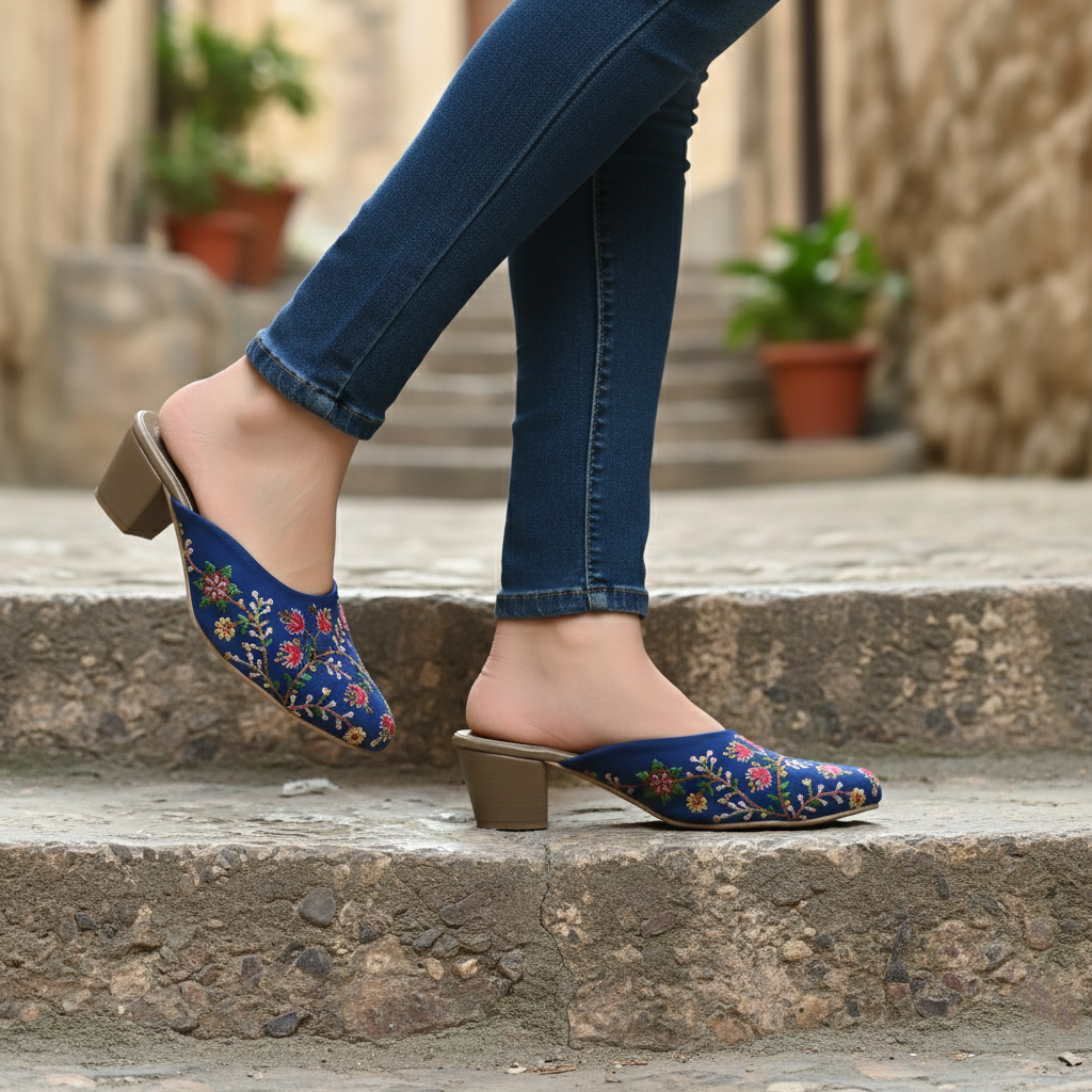 Chandni  - Blue Heeled Mule