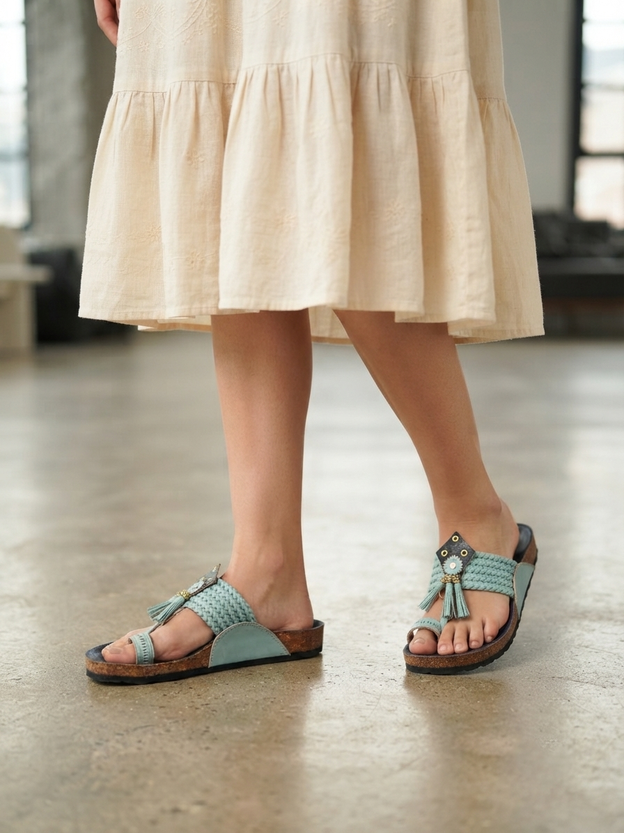 Kolhacork - Sky Blue Women Fusion kolhapuri