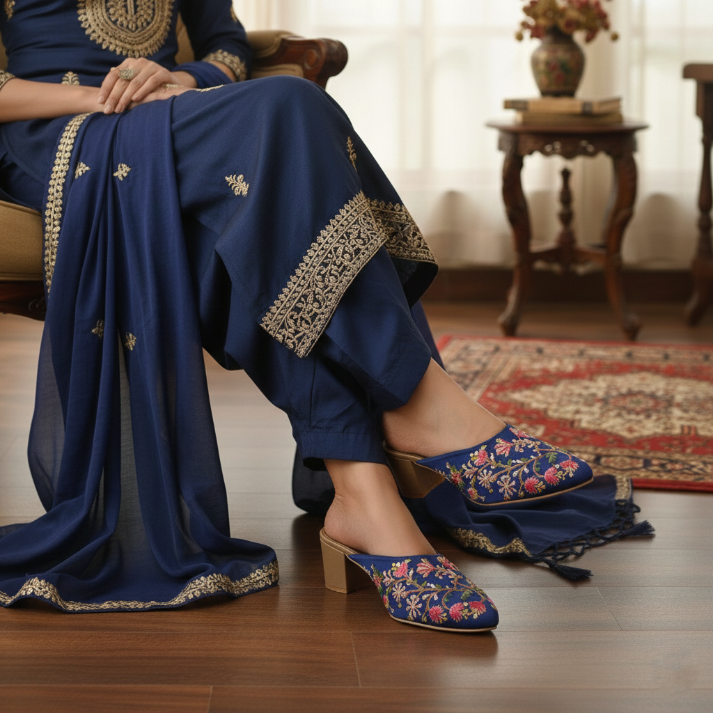 Chandni  - Blue Heeled Mule