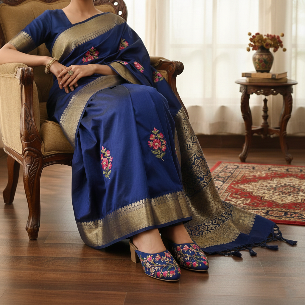 Chandni  - Blue Heeled Mule