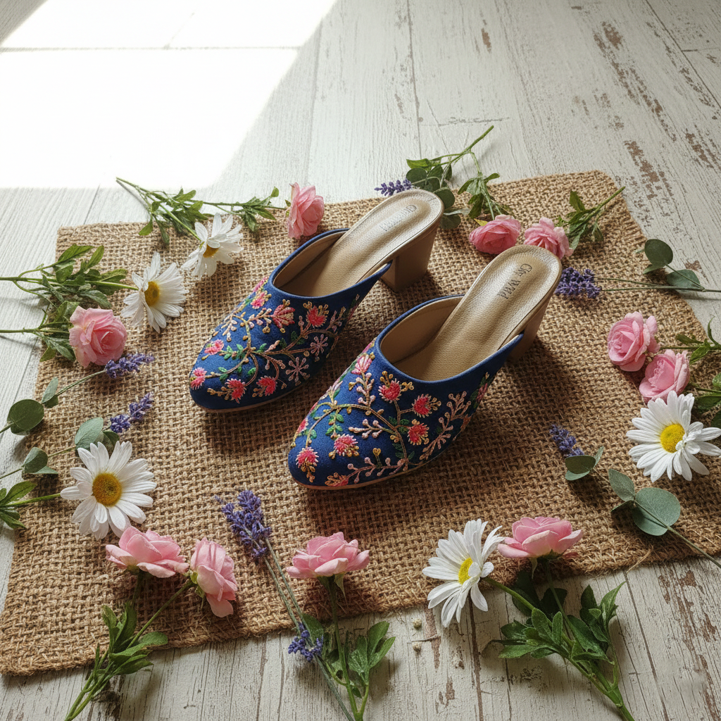 Chandni  - Blue Heeled Mule