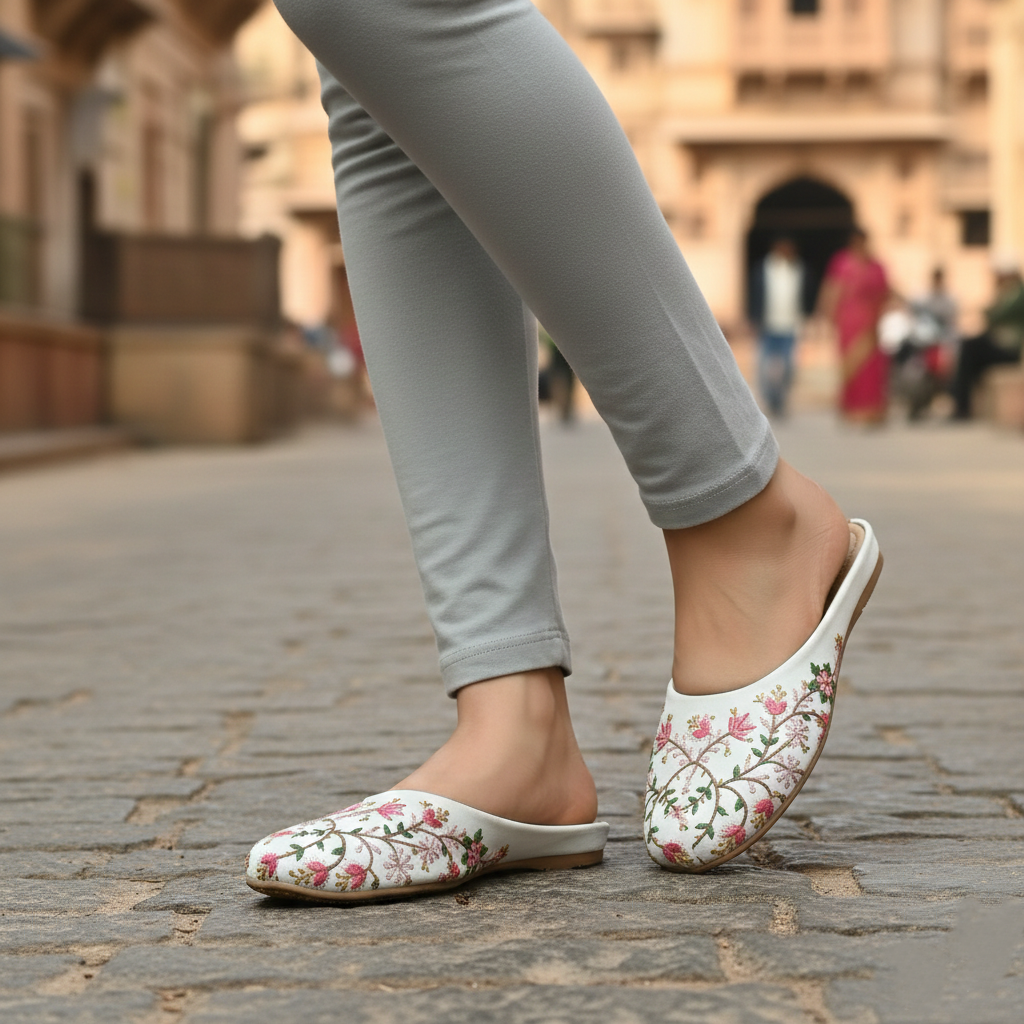 Noor - White Flat Mule