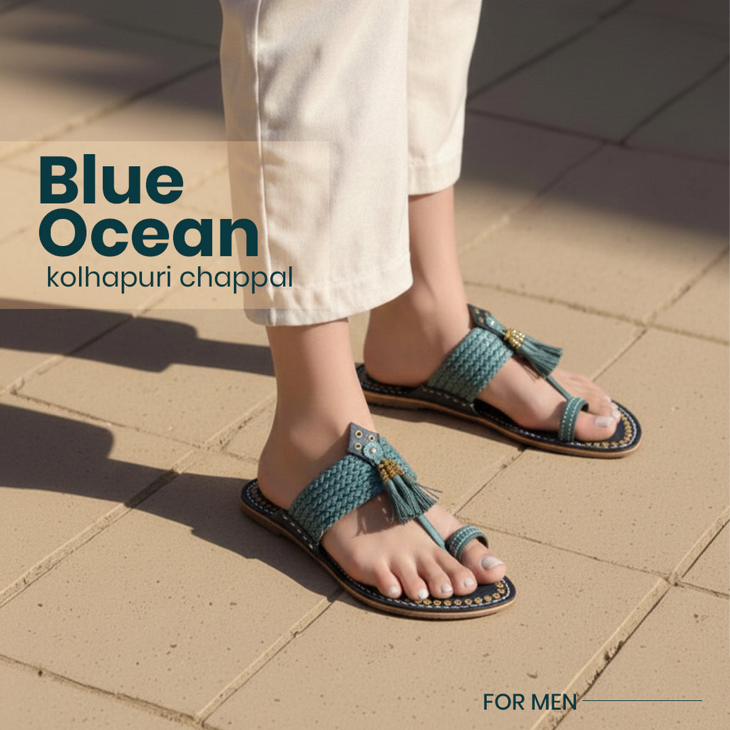 Blue Dabu Print Kolhapuri Chappals Blue Dabu Print Kolhapuri Chappals • Hypd Store • HYPD main image 4