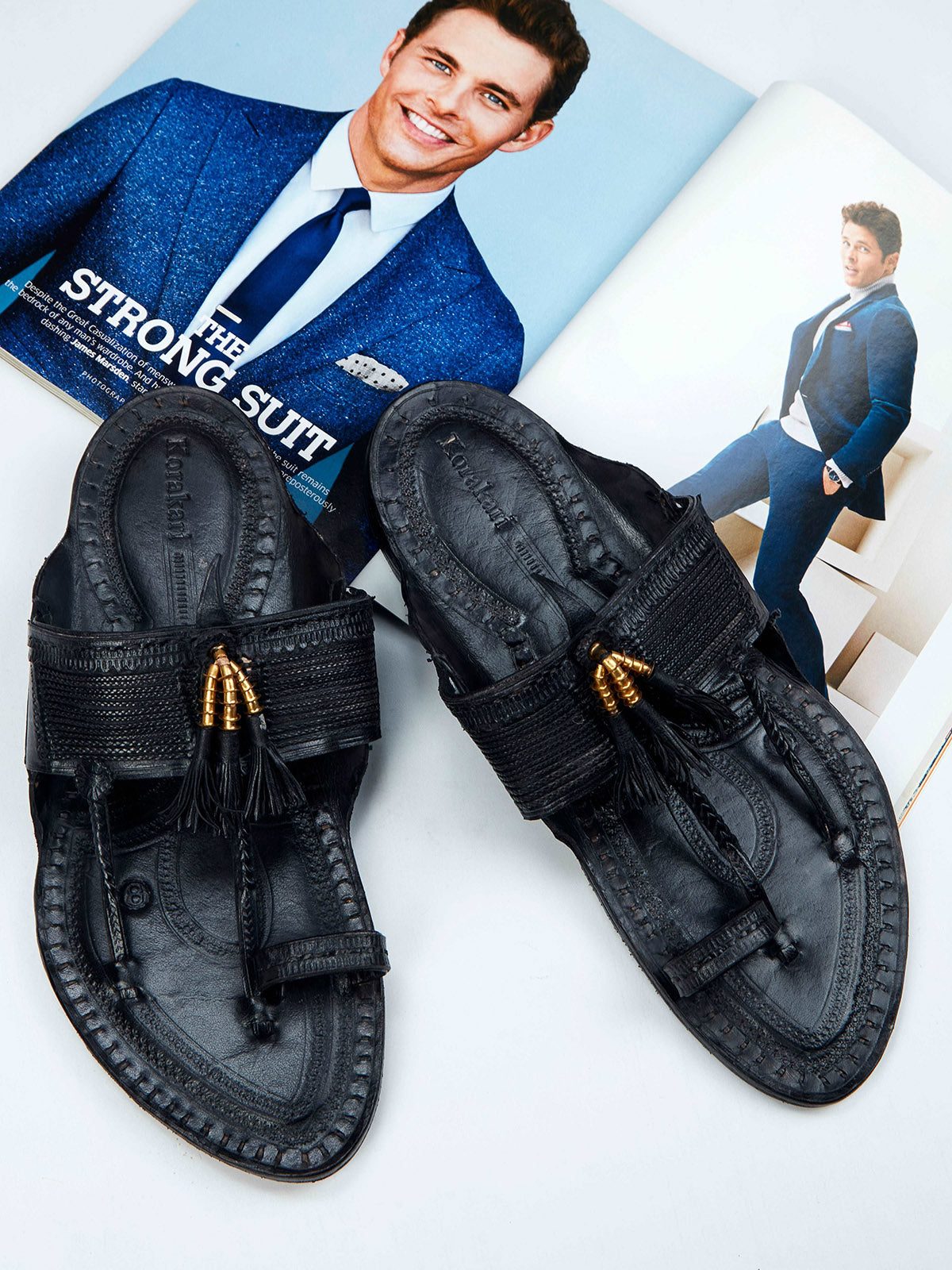 Classic Men in Black - Kolhapuri Chappal