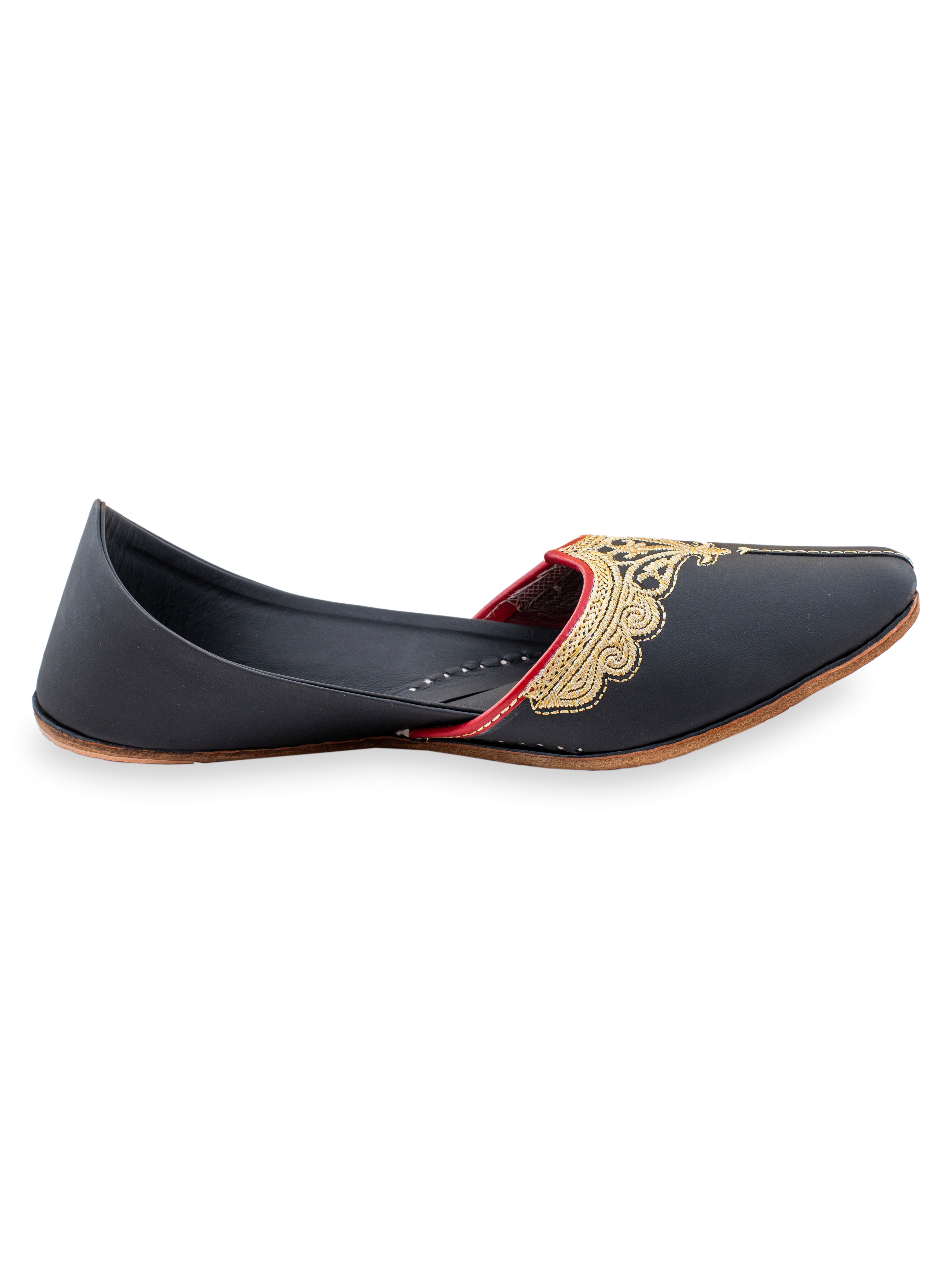 Kohinoor Black Leather Punjabi Jutti for Men