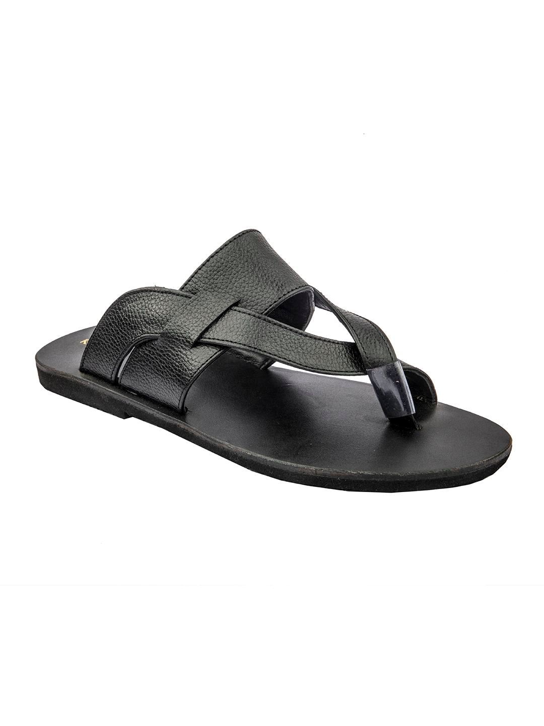 Sleek V-Straps: Handmade Black Leather Sandals for Men