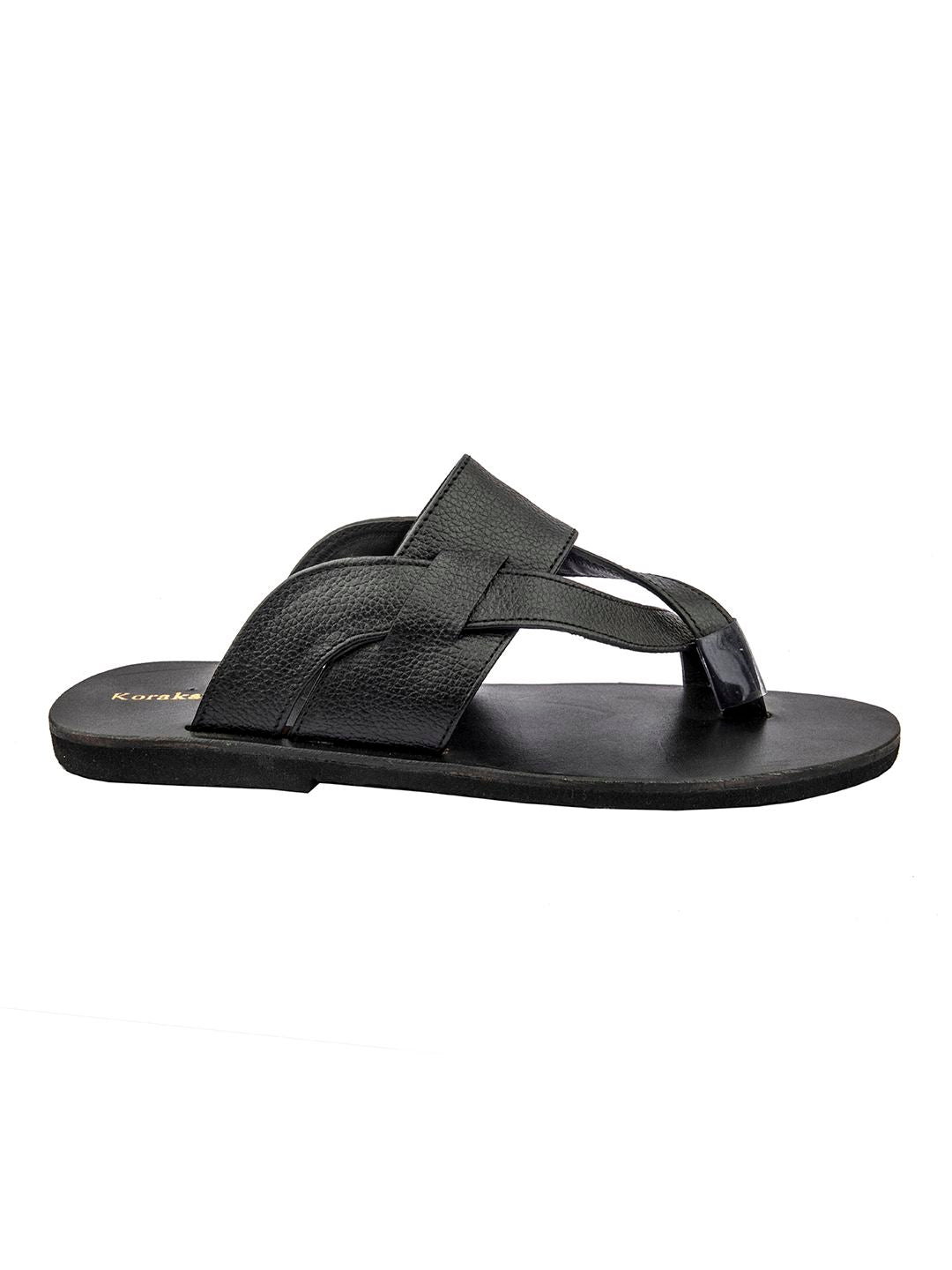 Sleek V-Straps: Handmade Black Leather Sandals for Men