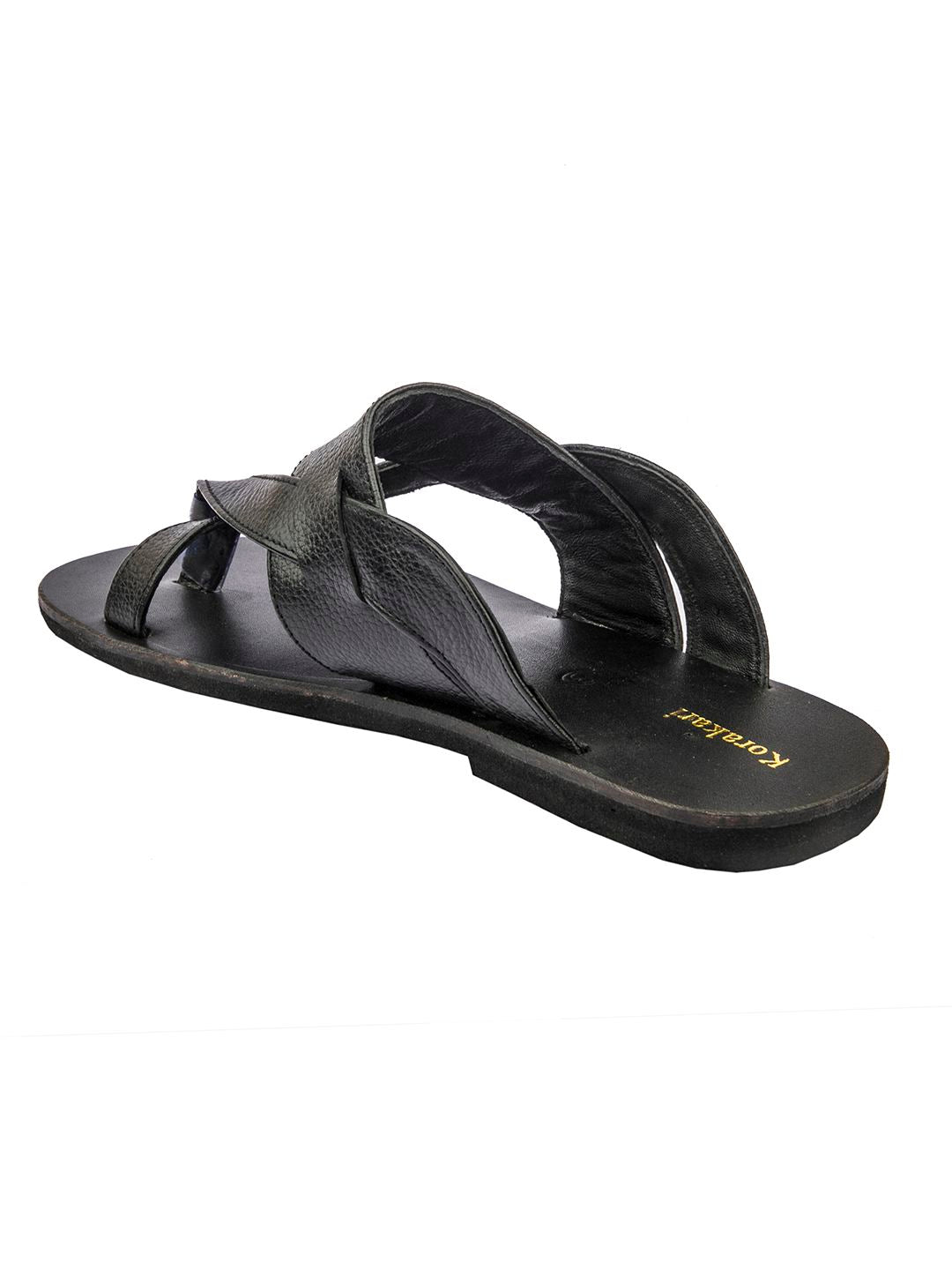 Sleek V-Straps: Handmade Black Leather Sandals for Men