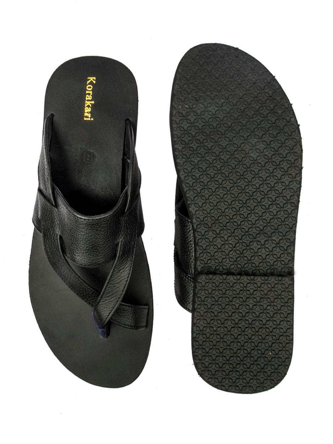 Sleek V-Straps: Handmade Black Leather Sandals for Men