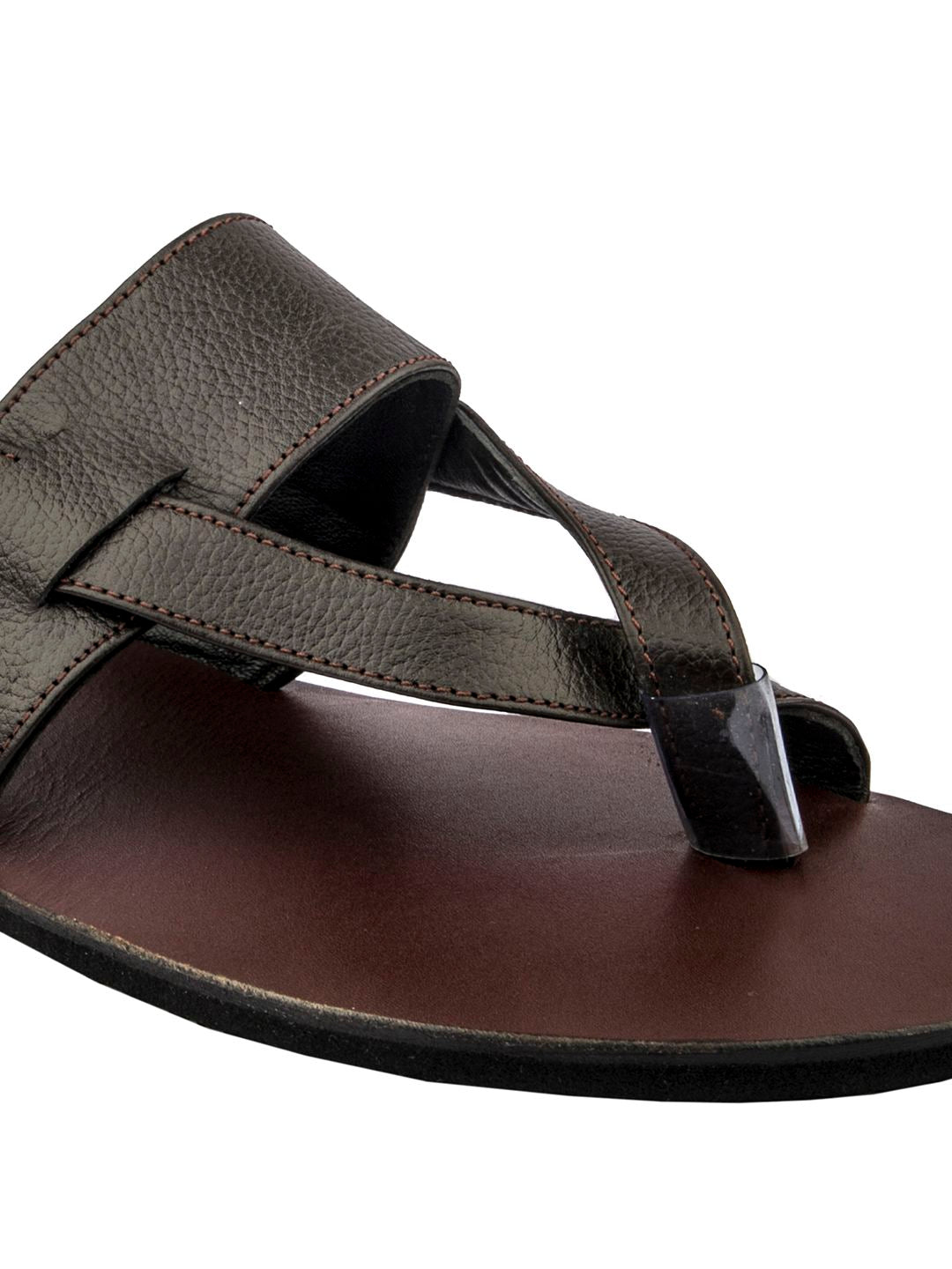 Modern Elegance: Handmade V-Straps Brown Leather Sandals for Men