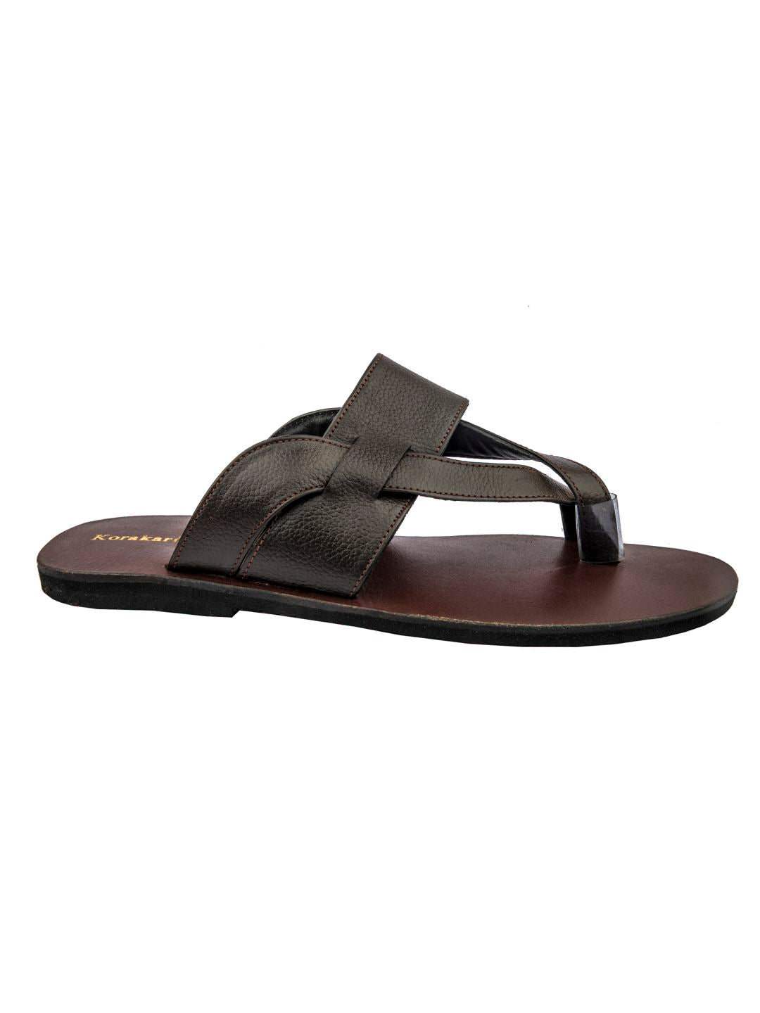 Modern Elegance: Handmade V-Straps Brown Leather Sandals for Men