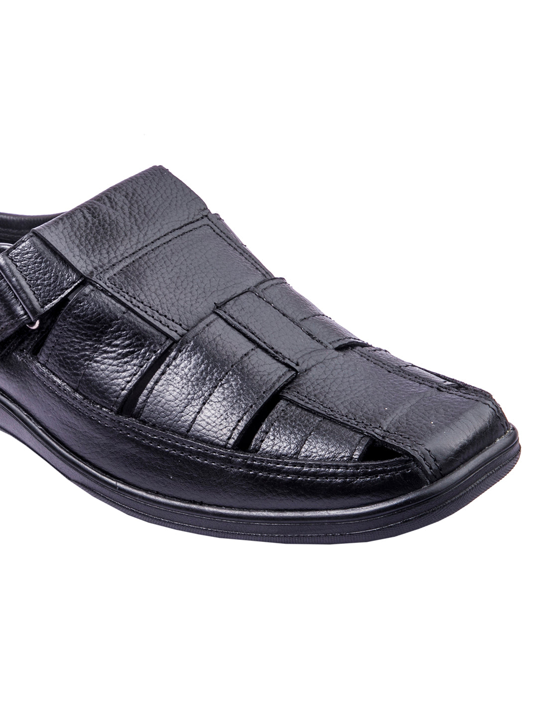 Trendsetter's Choice: Handmade Designer's Black Leather Open Sandals for Men