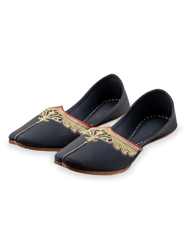 Kohinoor Black Leather Punjabi Jutti for Men