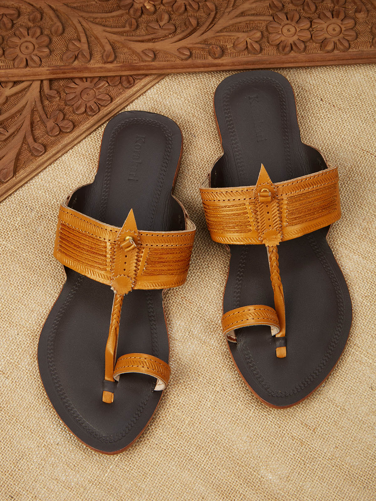Woman In Elegant Dual - Kolhapuri Chappal