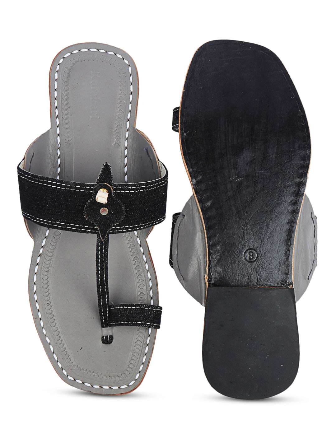 Black Denim Kolhapuri Chappal