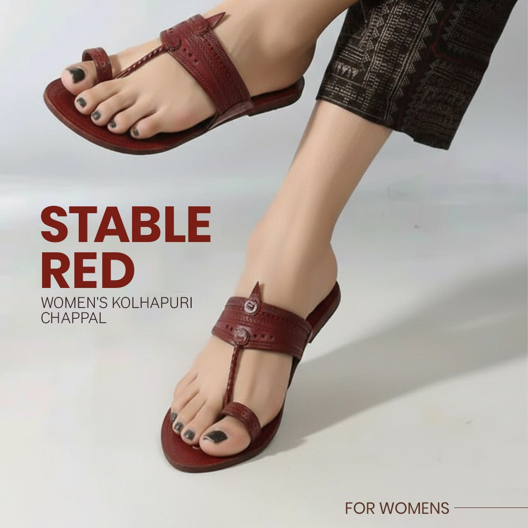 Stable red women's kolhapuri chappal
