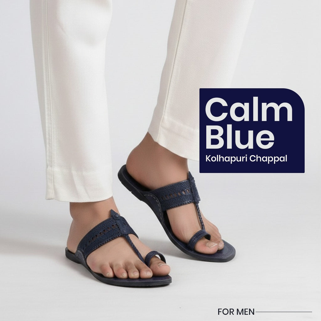Calm Blue Men Kolhapuri Chappal - Handcrafted Leather Footwear display picture 1
