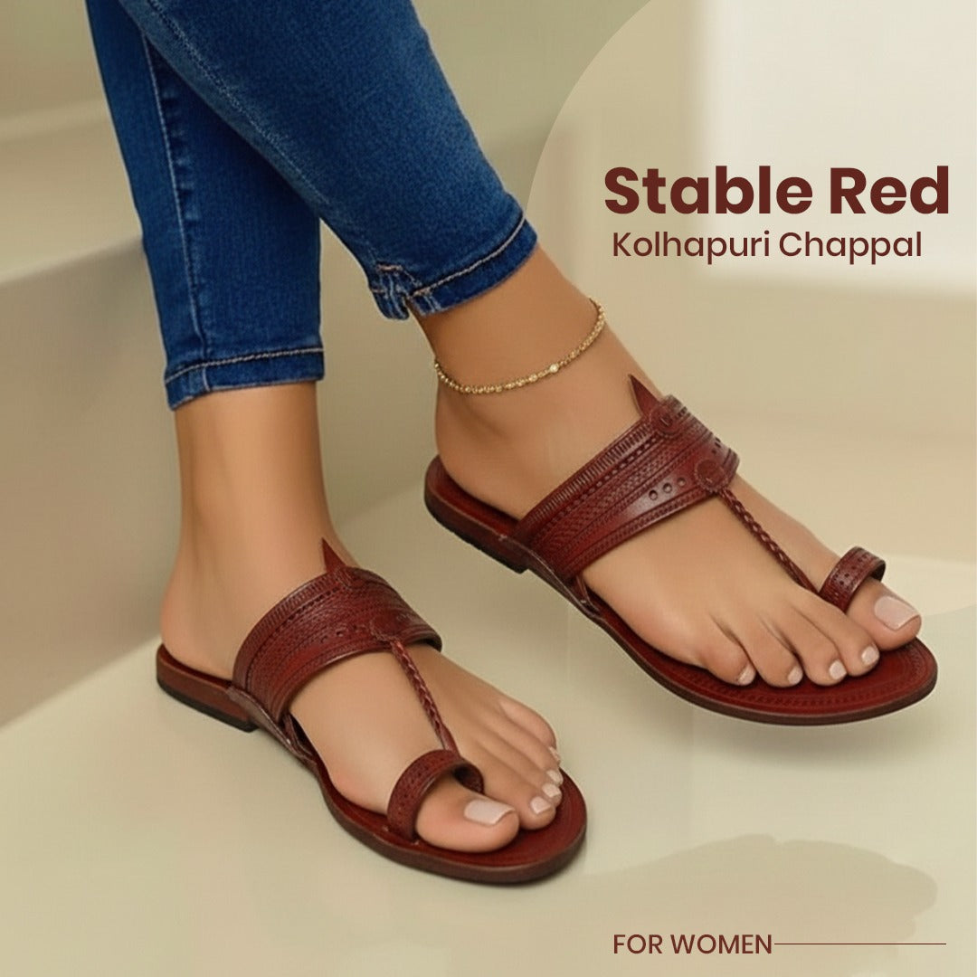 stable red kolhapur chappal for women