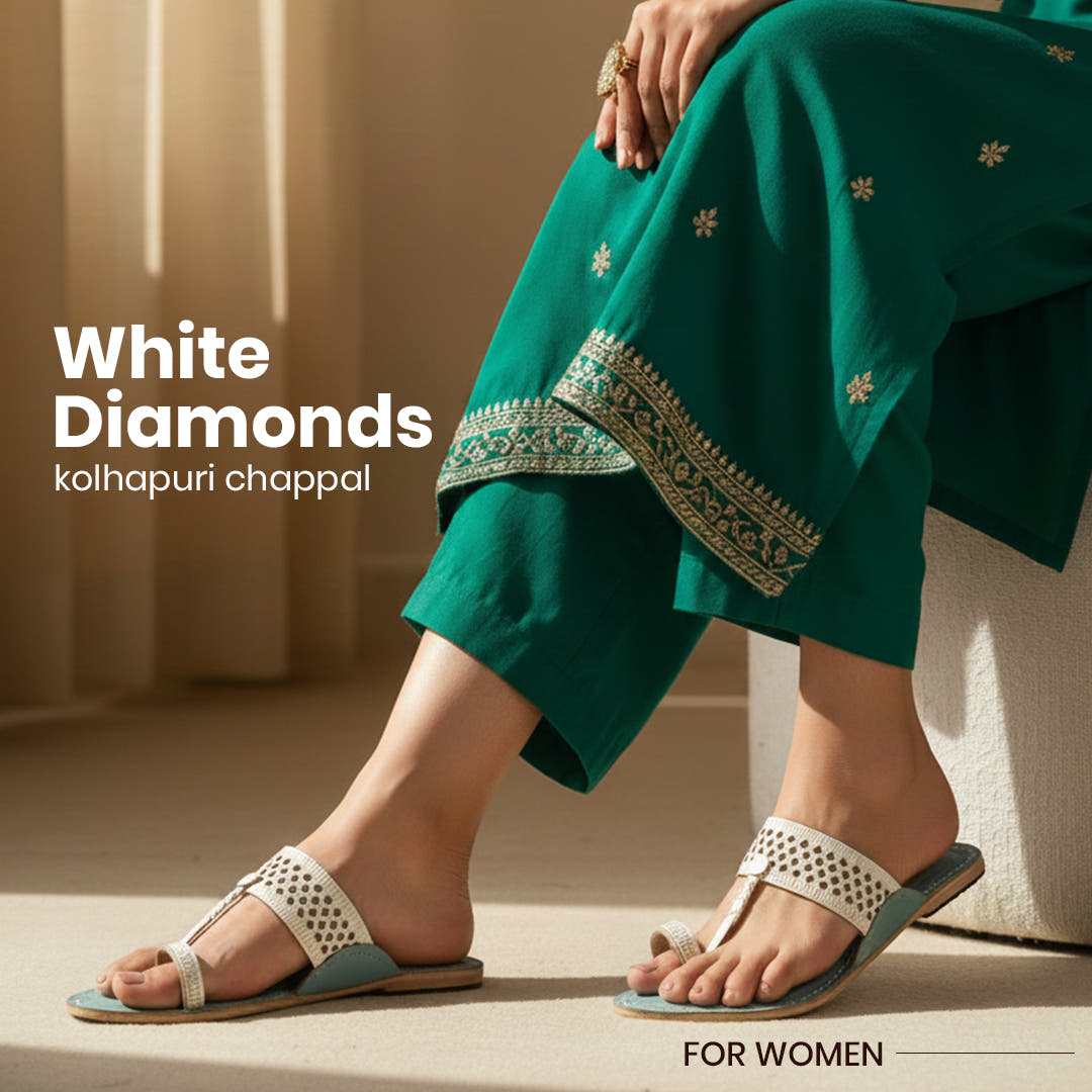 white diamond kolhapuri chappal for women